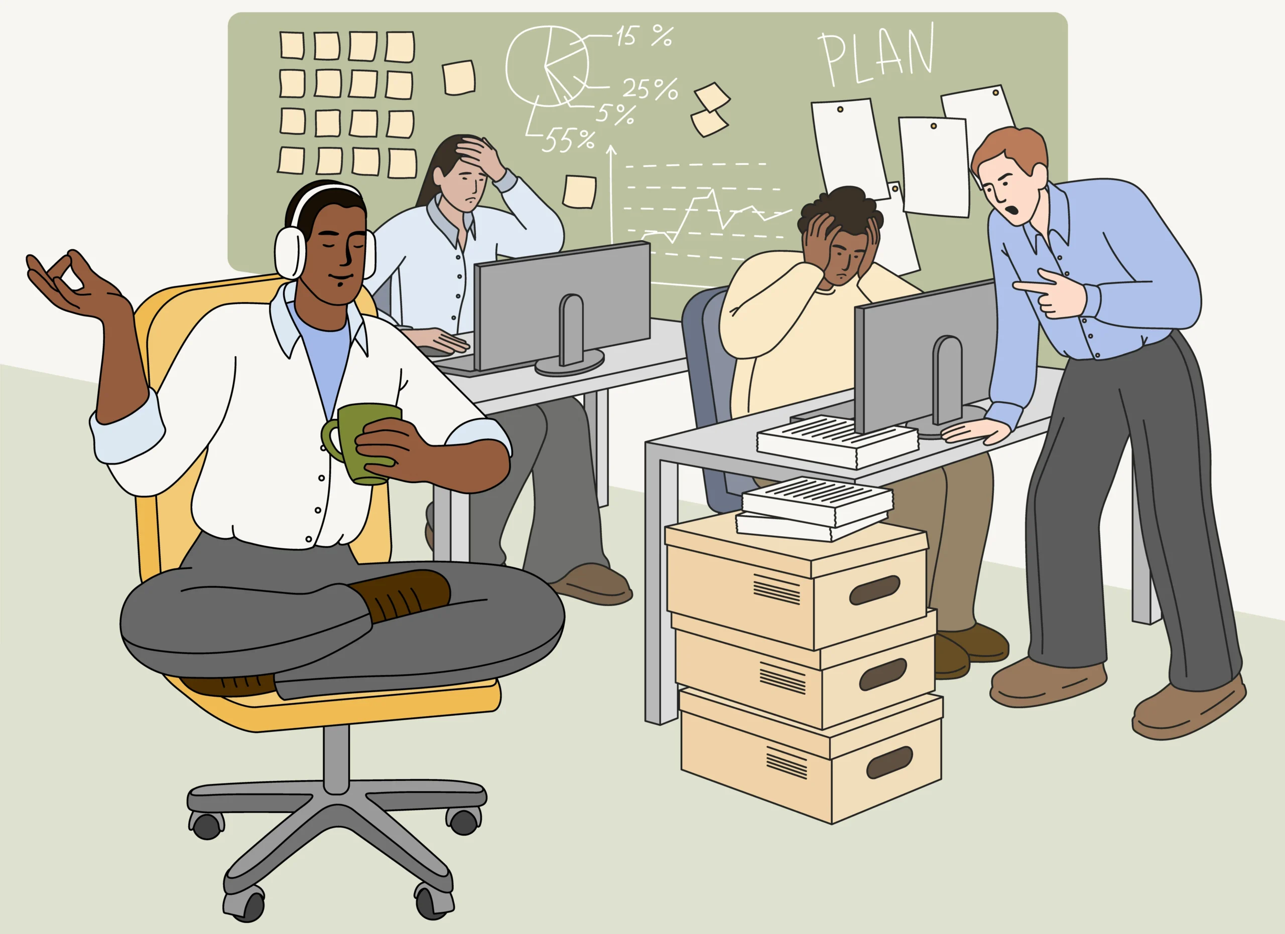 Let Them Waste Time concept showing focused work amid distractions