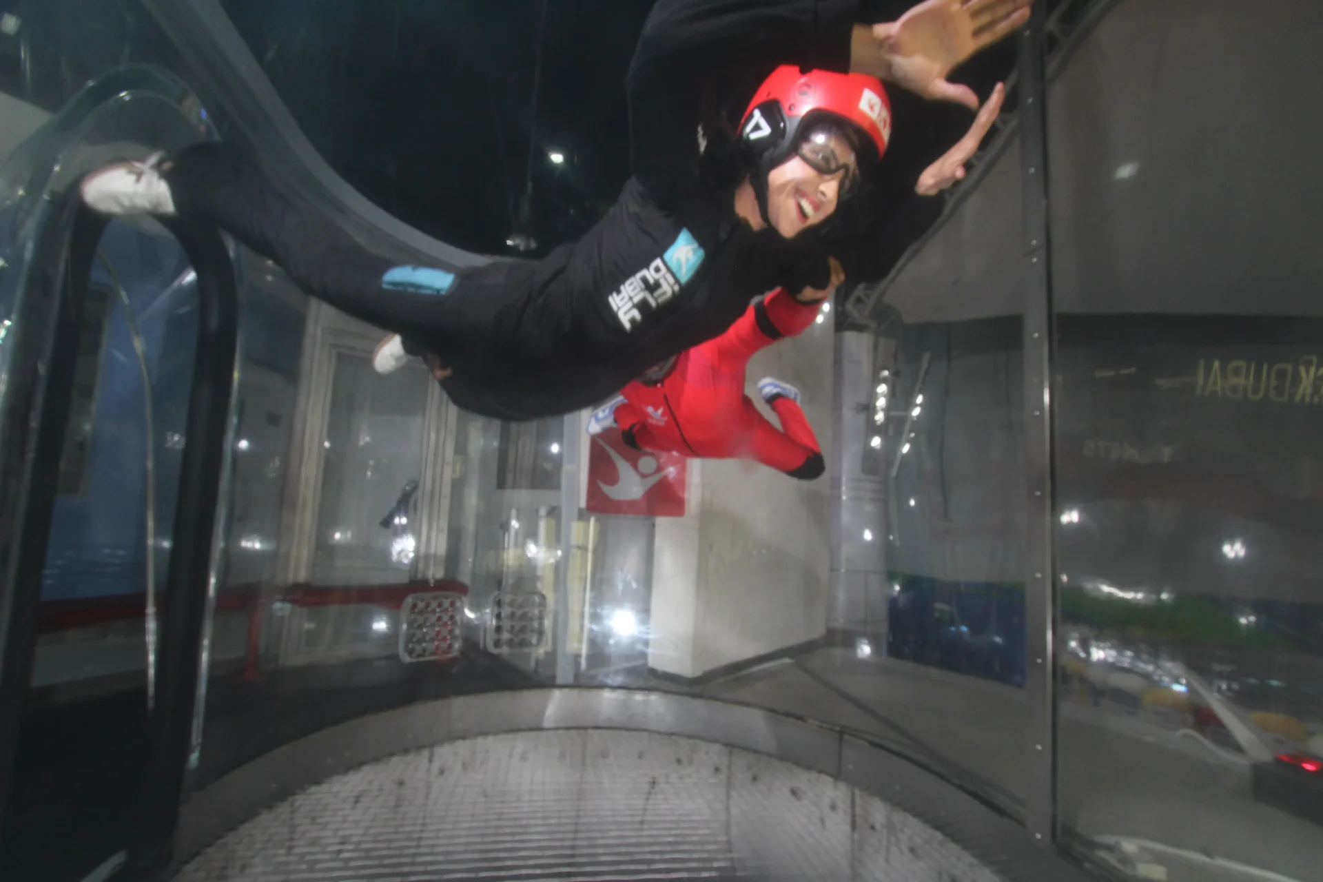 Suman Shafi experiencing indoor skydiving at iFLY Dubai