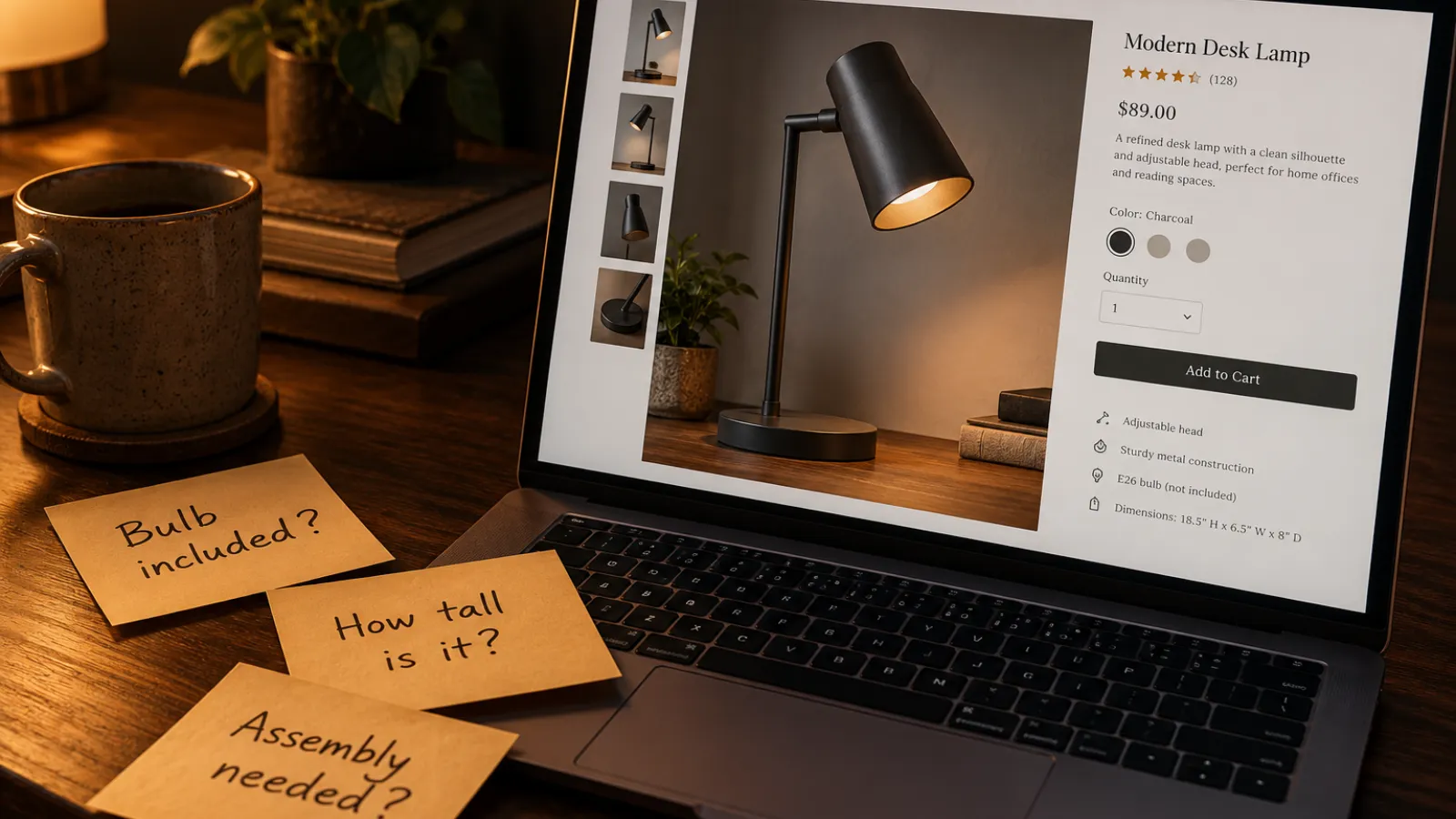 Customer questions beside a product page showing missing purchase information